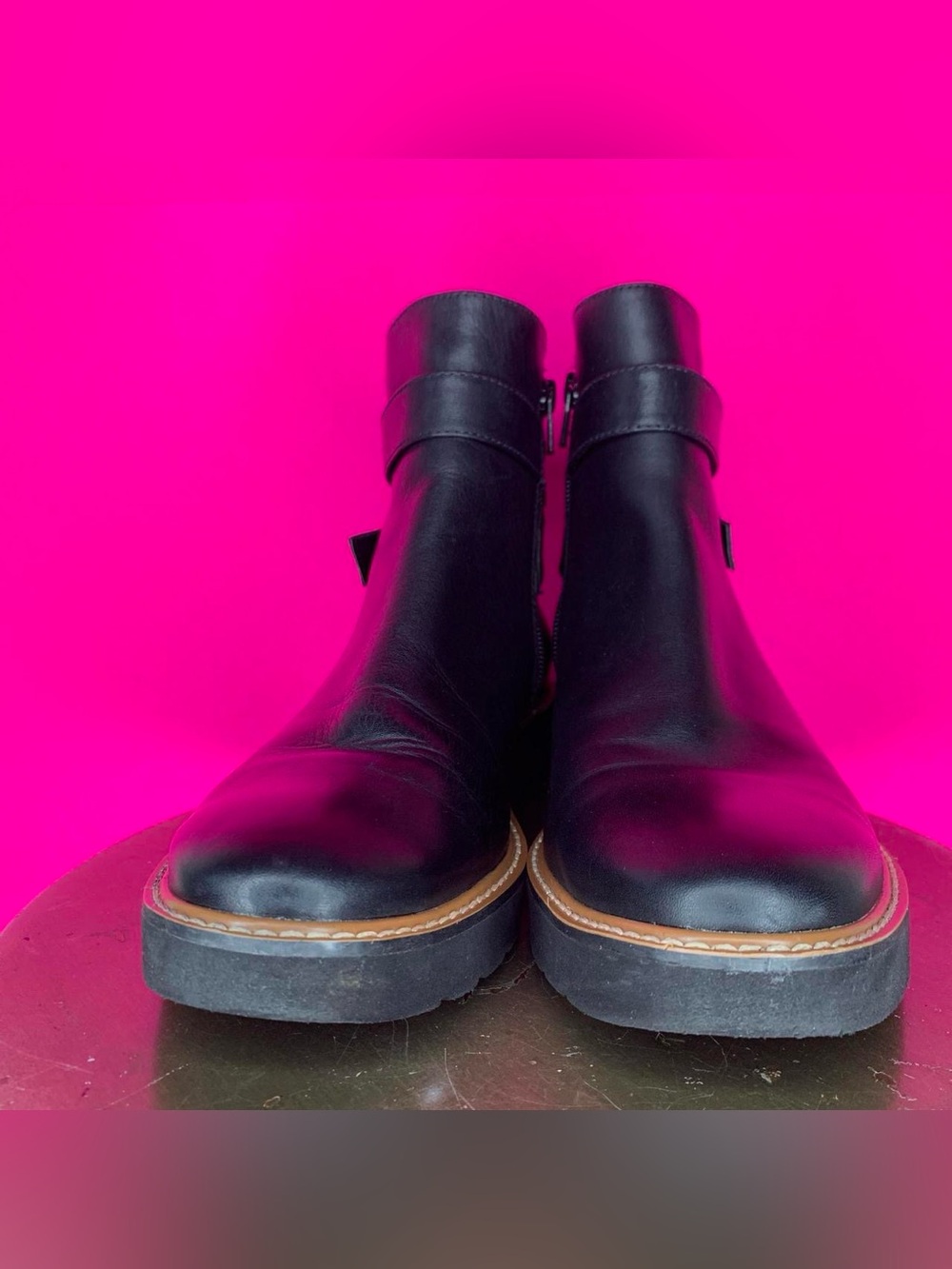Naturalizer Aster Black Leather Wrap Buckle Strap Platform Ankle Boot US 9 UK 7 - Picture 2 of 7